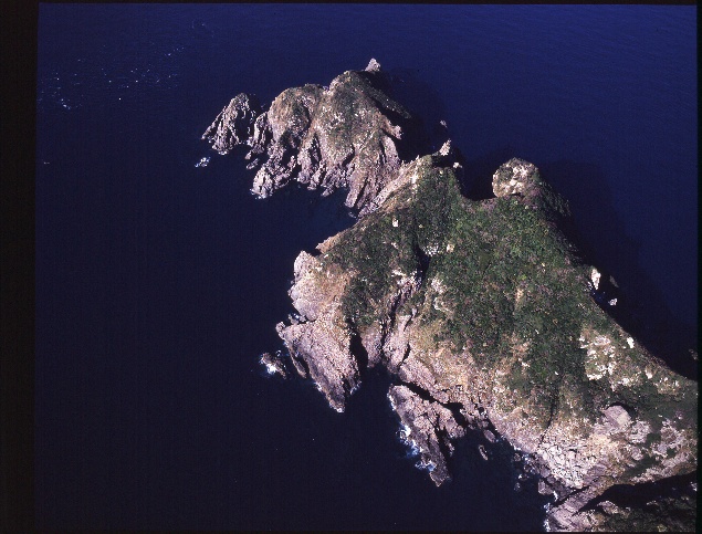 男女群島の岩礁と青い海